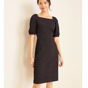 Ann Taylor Textured Grid Puff Sleeve Sheath Dress